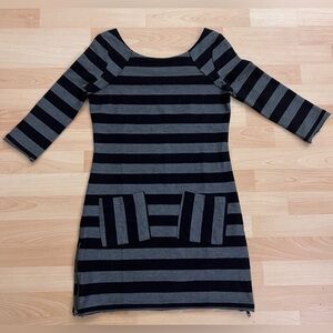 Free People Black and Gray Stripe Cotton Dress XS NWOT